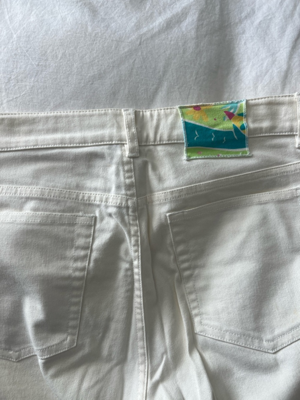 Lilly Pulitzer Women’s Embroidered Hem White Jeans with Pink & Green Trim - Picture 3 of 3